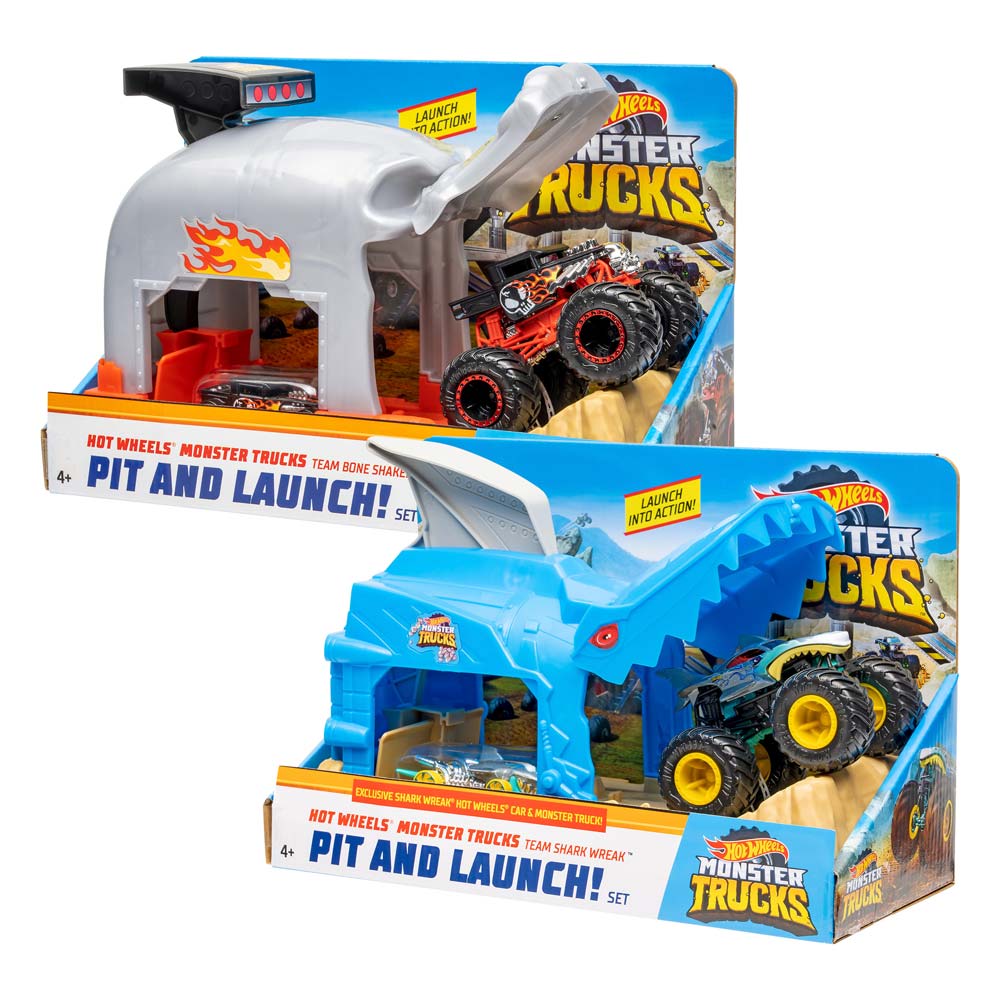 Hot Wheels Monster Truck Pit & Launch Playsets with a 1 Monster Truck & 1  Hot Wheels 1:64 Scale Car, Great Gift for Kids Ages 4 Years & Older